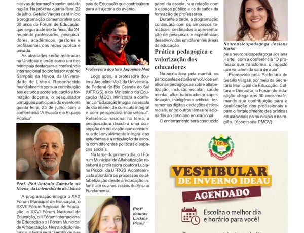 Fórum de Educação - Getúlio Vargas inicia na próxima quarta-feira com conferências de referência nacional e internacional