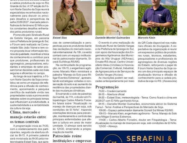 XIII Fórum Norte Gaúcho da Soja debate desafios da próxima safra e reúne especialistas em Ipiranga do Sul