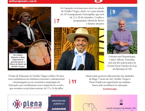 A FOLHA REGIONAL. Ano 27, nº 1.387. Getúlio Vargas RS, 16 de julho de 2026.