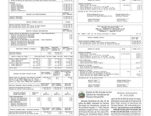 Boletim Informativo da Câmara de Vereadores de Ipiranga do Sul. Publicidade Legal