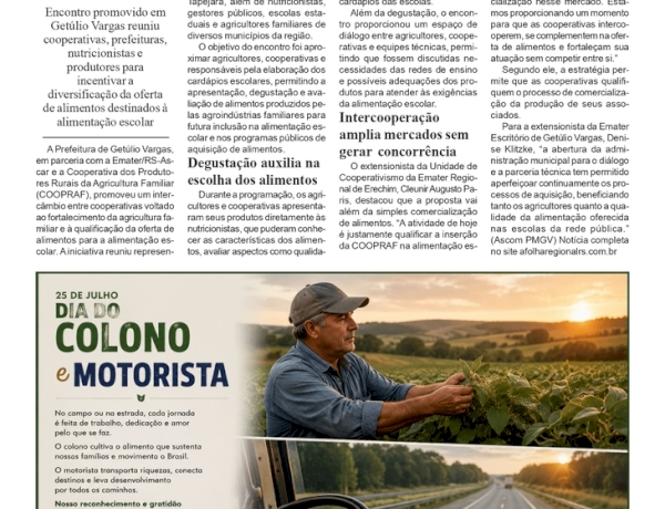 Agricultura Familiar - Intercooperação fortalece e amplia oferta de alimentos para a alimentação escolar