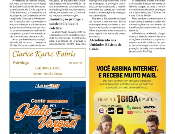 Prefeitura de Getúlio Vargas promove campanha para atualização da caderneta de vacinação de crianças e adolescentes