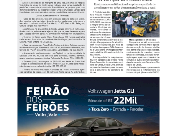 Prefeitura de Getúlio Vargas recebe nova minicarregadeira para reforçar os serviços de infraestrutura