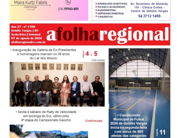 A FOLHA REGIONAL, Ano 27, nº 1.389. Getúlio Vargas RS, 07 de agosto de 2026