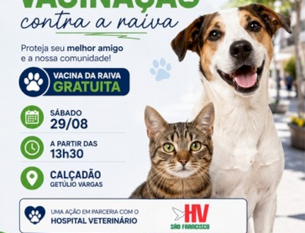Vacinação gratuita contra a raiva no Calçadão 