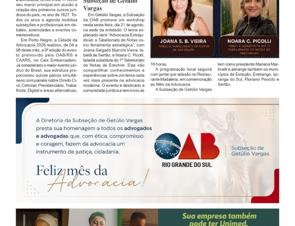  Reportagem Especial  -  OAB Subseção de Getúlio Vargas promove workshop e jantar festivo