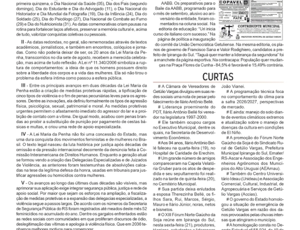 O avanço da lei e o peso da impunidade, por Neivo A T Fabris. Edição 21/8/2026