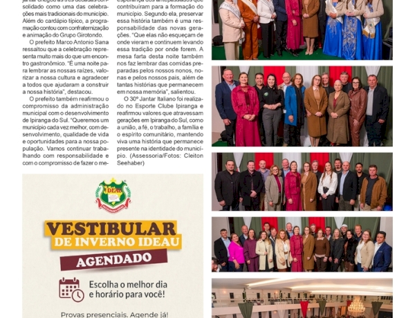 30º Jantar Italiano celebra a cultura, a tradição e a história do município de Ipiranga do Sul