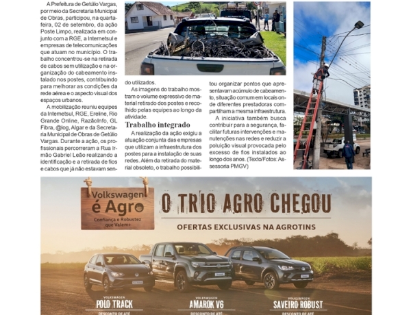 Ação Poste Limpo retira cabos sem uso e organiza rede aérea em Getúlio Vargas