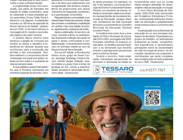 24ª Romaria dos Idosos reúne fé, convivência e alegria em Ipiranga do Sul /  Educação municipal de Floriano Peixoto em debate: construção do Plano Municipal 2026-2036