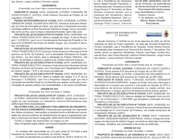 Boletim Informativo - Câmara de Vereadores de Getúlio Vargas / Câmara de Vereadores de Floriano Pexoto