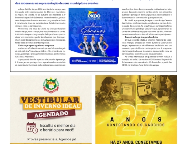 2º Encontro Regional de Soberanas integra programação da Expo Getúlio Vargas 2026 
