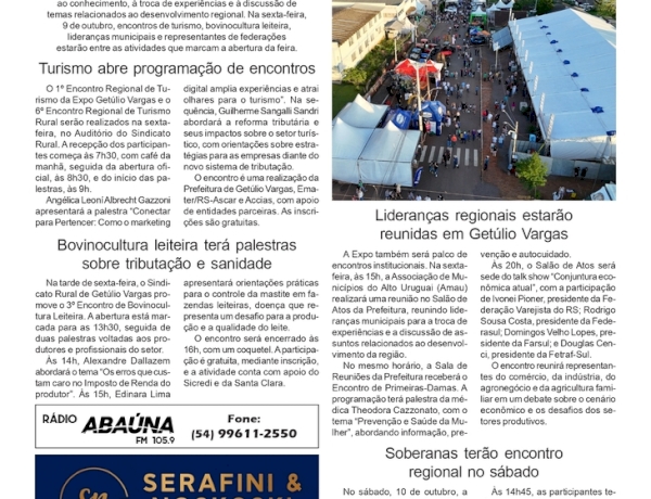 Encontros regionais e debates sobre economia, turismo e agronegócio integram a Expo Getúlio Vargas