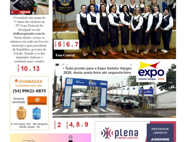 A FOLHA REGIONAL Ano 27, nº 1.398. Getúlio Vargas RS, 09 de outubro de 2026.
