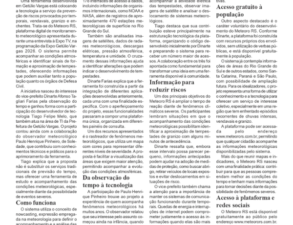 Meteoro RS: plataforma desenvolvida em Getúlio Vargas auxilia no monitoramento de tempestades.