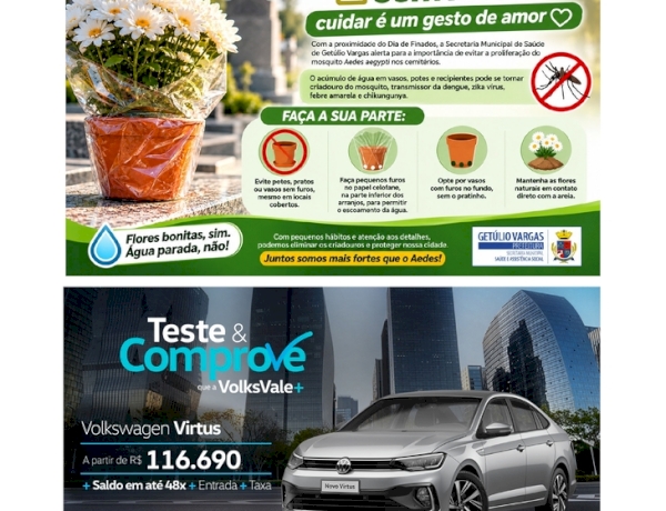 Campanha alerta sobre cuidados no cemitério para evitar criadouros do Aedes aegypti no período de Finados