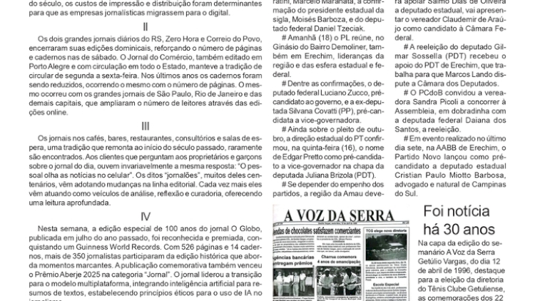 Jornalismo sem papel, por Neivo A T Fabris. Edição de 17/4/2027