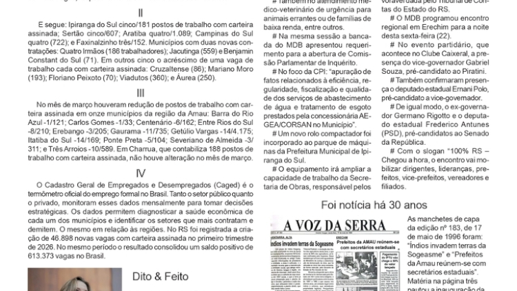 O mapa do emprego formal na região, por Neivo A T Fabris. Edição 22/5/2026