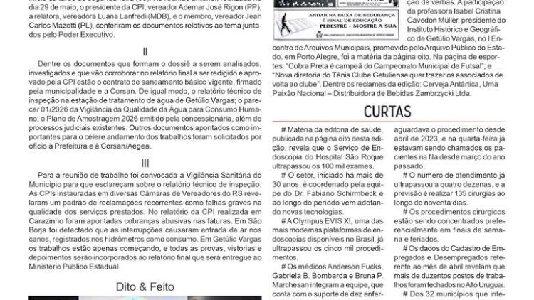 A CPI dos Serviços de Água e Esgoto na colenda local, por Neivo A T Fabris. Edição de 05/6/2026.