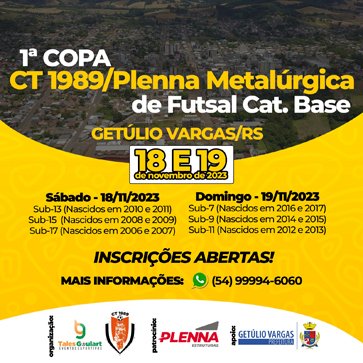 Vem aí a 1ª Copa de Futsal Categorias de Base - CT1989/Plena Metalúrgica