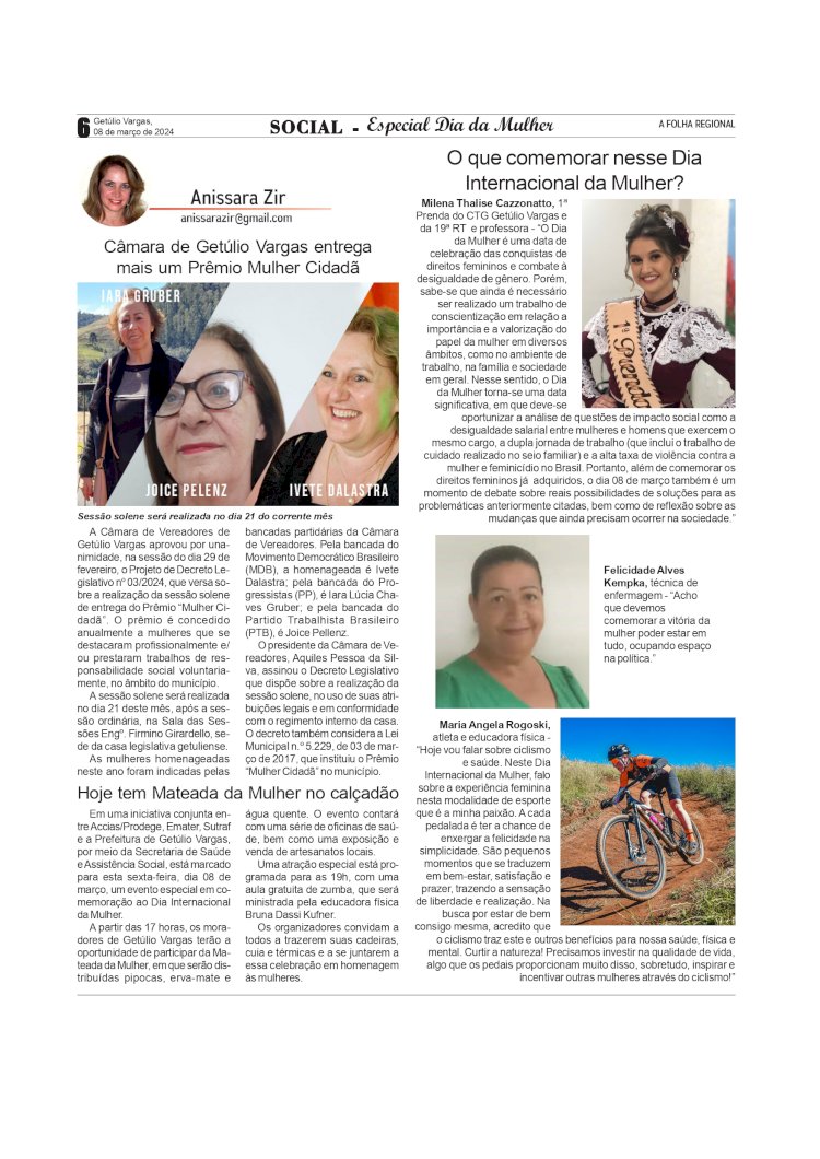 SOCIAL  ANISSARA ZIR / Coluna da edição do dia 08 de março. ESPECIAL DIA DA MULHER (parte 1).