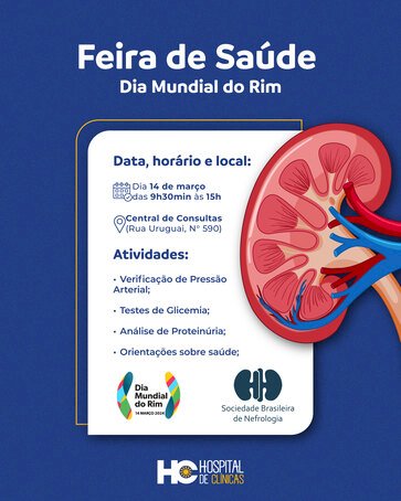 Hospital de Clínicas promove Feira de Saúde para prevenção de doenças renais