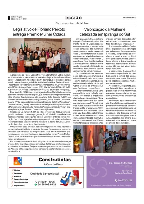 Legislativo de Floriano Peixoto entrega Prêmio Mulher Cidadã
