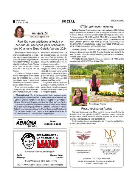 SOCIAL - Anissara Zir / Coluna edição de  05 de abril de 2024.