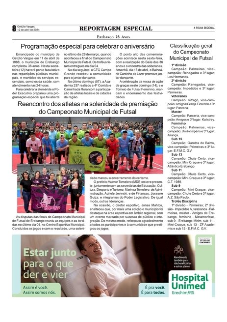 ESPECIAL - Erebango 36 anos / Programação Especial pra celebrar o aniversário / Premiação do Campeonato Municipal de Futsal.