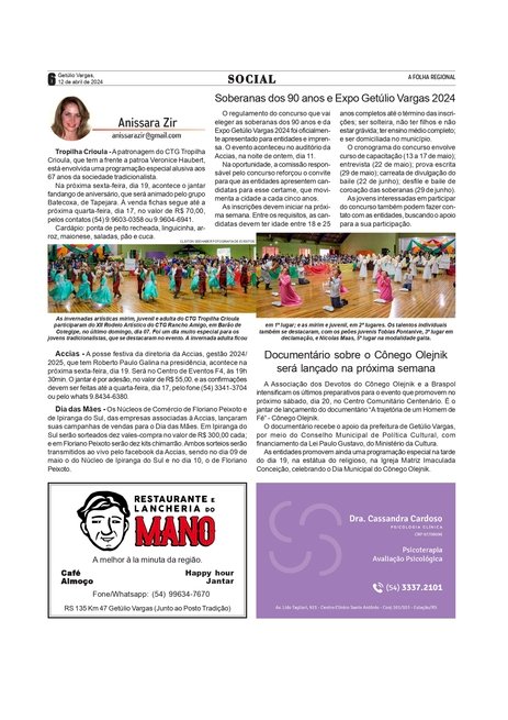 SOCIAL - Anissara Zir / Coluna da edição de 12 de abril de 2024