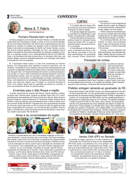 Contexto - Coluna da edição de 12 de abril e 2024. Neivo A T Fabris