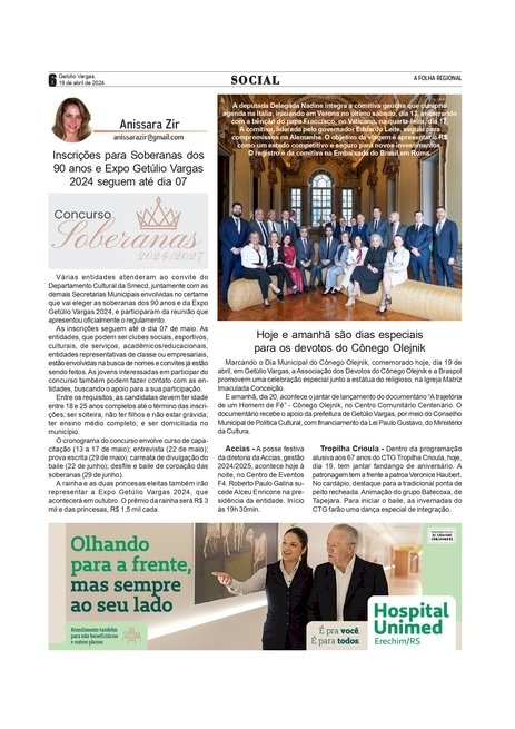 Página Social - Anissara Zir / Edição de 19 de abril de 2024.