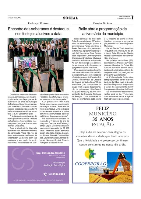 Página Social - Anissara Zir / Edição de 19 de abril de 2024.
