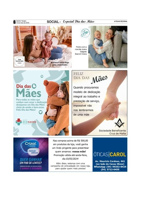 SOCIAL - ANISSARA ZIR / Especial DIA DAS Mães - Coluna da edição do dia 10 de maio de 2024.