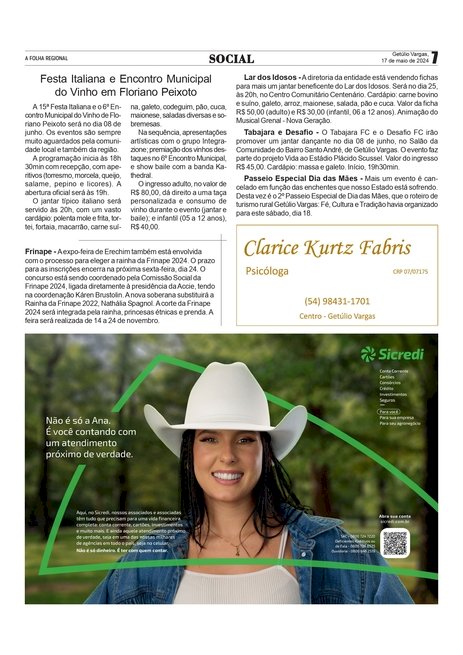 COLUNA SOCIAL - Anissara Zir / Páginas 06 e 07 da edição  de 17 de maio de 2024.