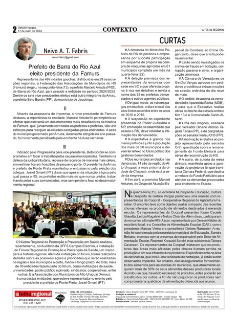 Propina na compra de máquinas - Nomes, valores e forma de pagamento revelados em delação premiada . Contexto /  Coluna da edição de 17-04-2024. Página 02.