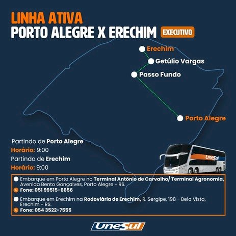 Linha Porto Alegre X Erechim de volta! a contar de domingo (19).