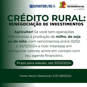 Produtores gaúchos que tiveram perdas por eventos climáticos podem renegociar operações de crédito rural