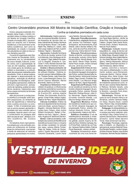 Educação – Matérias da Faculdade Ideau, URI, SMECD Getúlio Vargas e E.E.F. Cônego Stanislaw Olejnik.