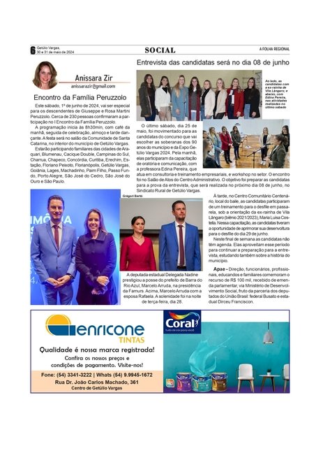 COLUNA SOCIAL / Anissara Zir - edição de 30 e 31 de maio de 2024. Páginas 06 e 07.
