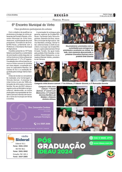 6º Encontro Municipal do Vinho de Floriano Peixoto- Premiados os melhores brancos e tintos.