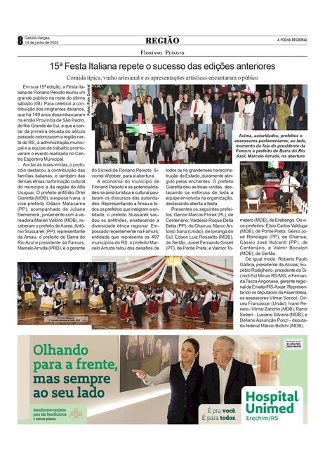 15ª Festa Italiana de Floriano Peixoto  repete o sucesso das edições anteriores