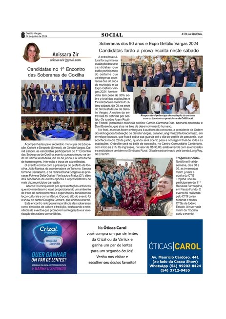 COLUNA SOCIAL / ANISSRA ZIR - Edição de 14 de junho de 2024. Páginas 06 e 07.