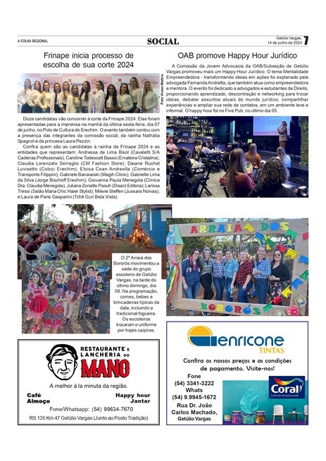 COLUNA SOCIAL / ANISSRA ZIR - Edição de 14 de junho de 2024. Páginas 06 e 07.