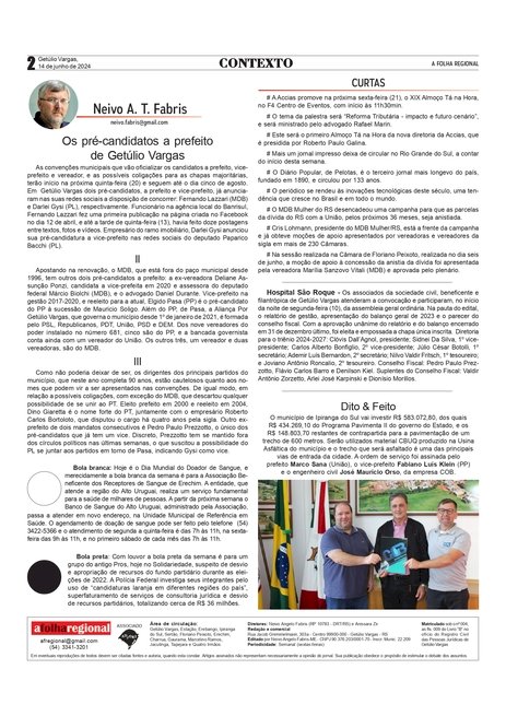 Os pré-candidatos a prefeito de Getúlio Vargas / Coluna da edição de 14 de junho de 2024 - Neivo A T Fabris
