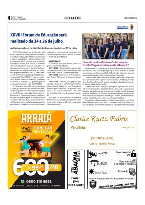 Carreata das Candidatas a Soberanas de Getúlio Vargas acontece neste sábado, dia 22 /  XXVIII Fórum de Educação de Getúlio Vargas