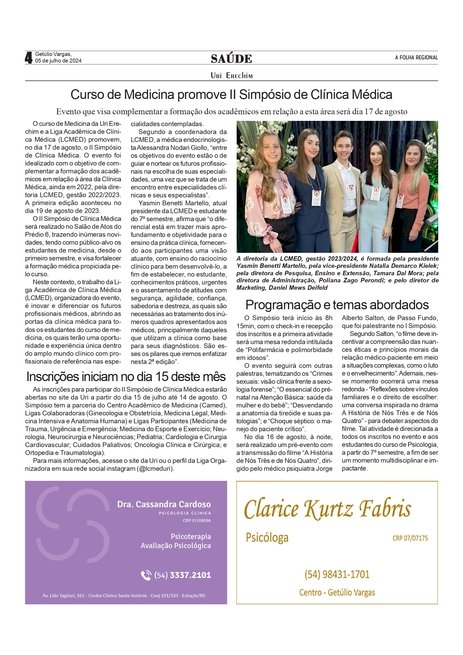 Uri Erechim - Curso de Medicina promove II Simpósio de Clínica Médica