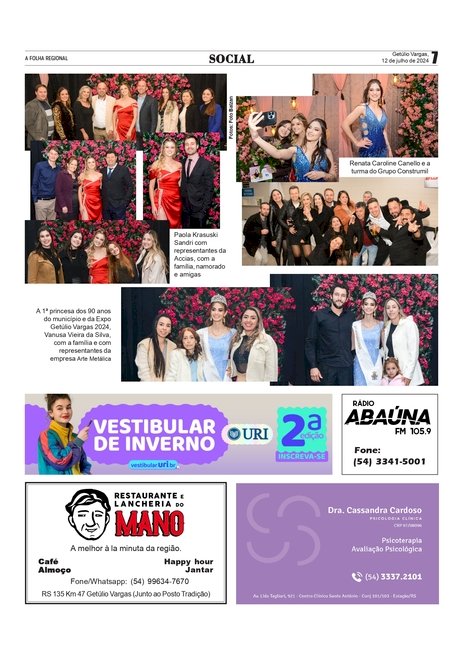 Coluna Social - Anissara Zir / Edição do dia 12 de julho de 2024.