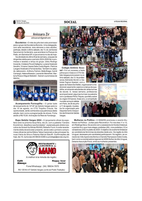 Coluna Social, por Anissara Zir / Edição de 19 de julho de 2024.