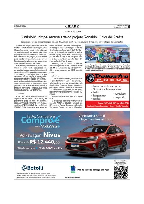 Cultura e Esporte - Ginásio Municipal recebe arte do projeto Ronaldo Júnior de Grafite